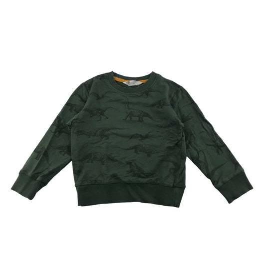 H&M Sweater Age 4 Khaki Green Dinosaur Jersey