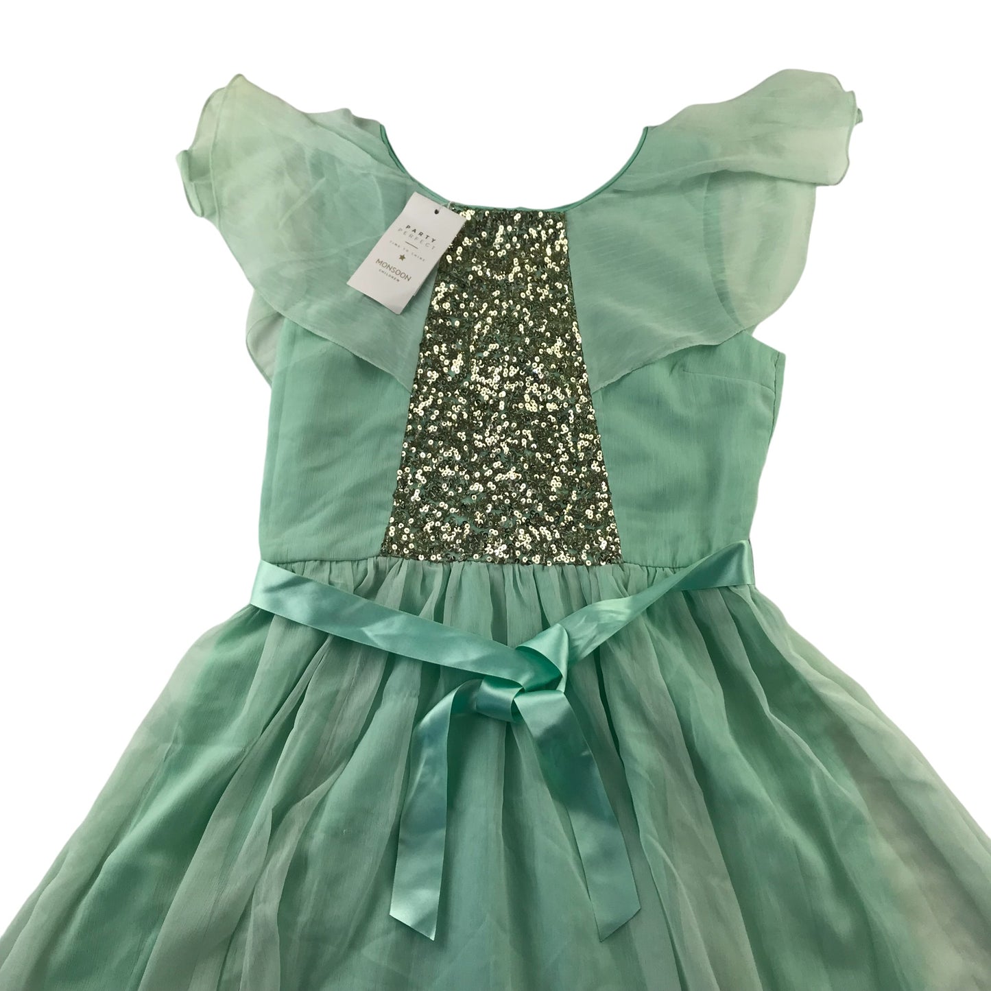 Monsoon dress 14-15 years mint green chiffon layered with sequins