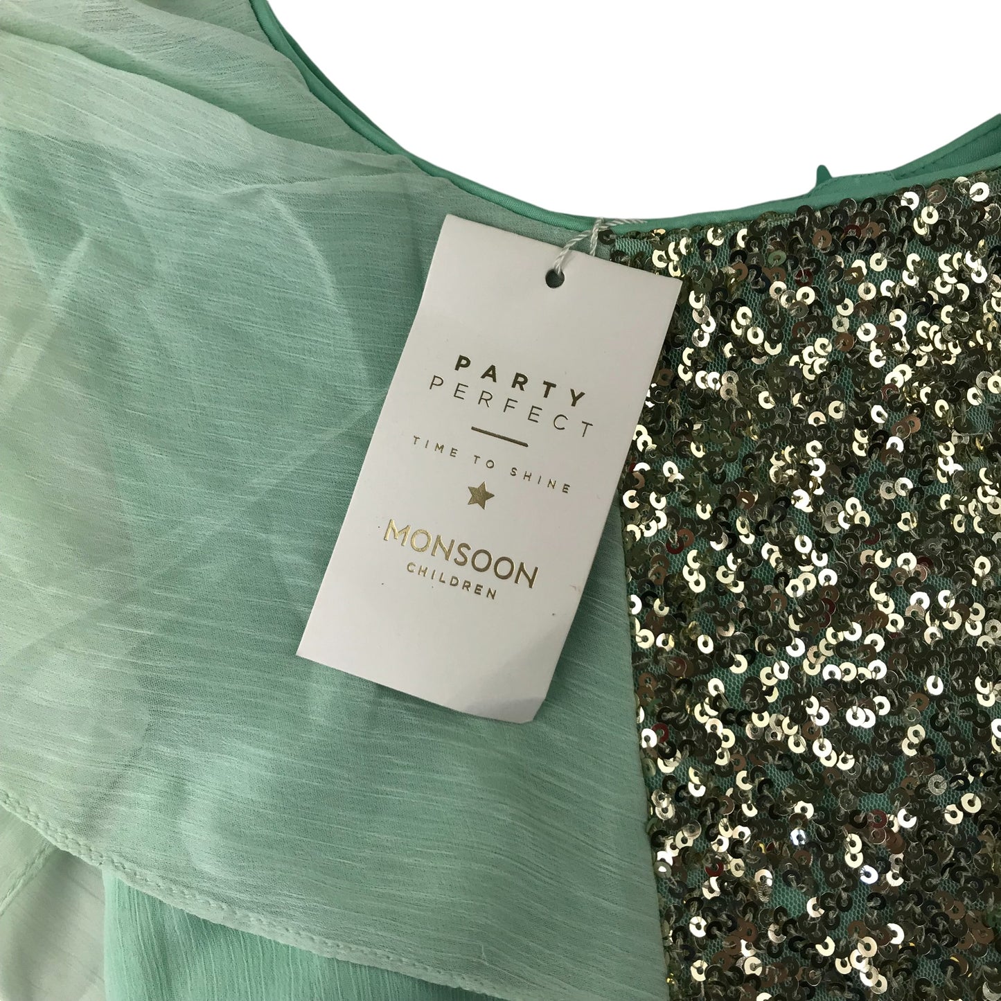 Monsoon dress 14-15 years mint green chiffon layered with sequins