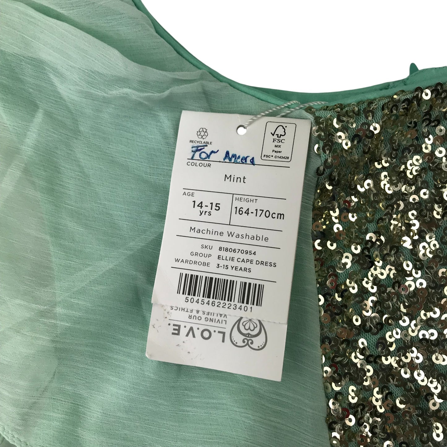 Monsoon dress 14-15 years mint green chiffon layered with sequins