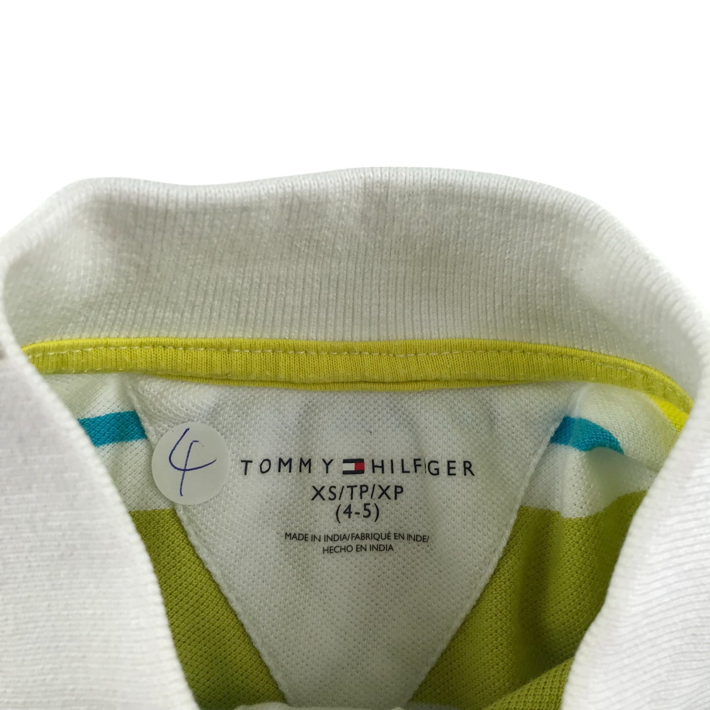 Tommy Hilfiger polo shirt 4-5 years yellow and blue stripy short sleeve cotton