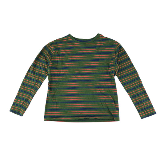 Boden t-shirt 11-12 years khkai with neon pink and navy stripes
