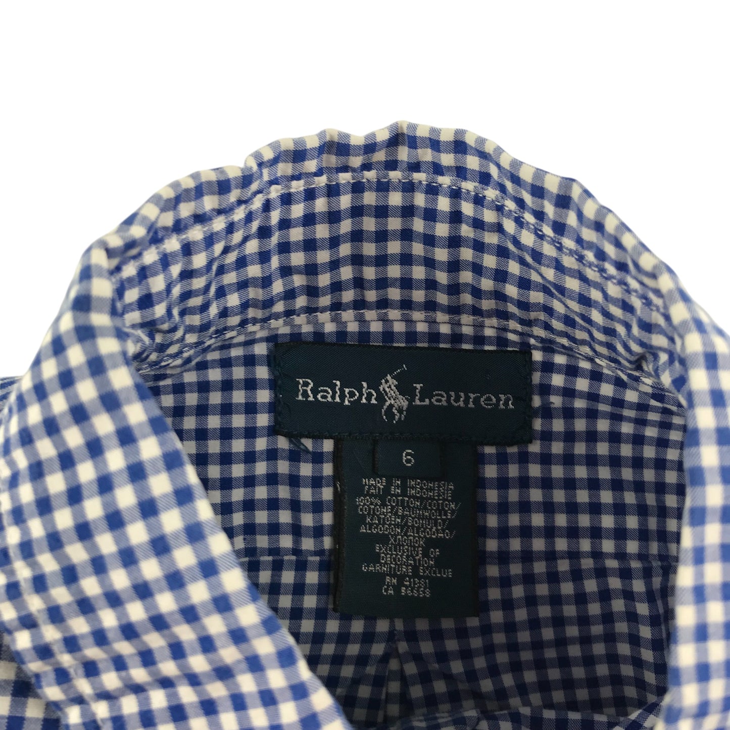 Ralph Lauren shirt 6 years blue and white check pattern collared button up cotton