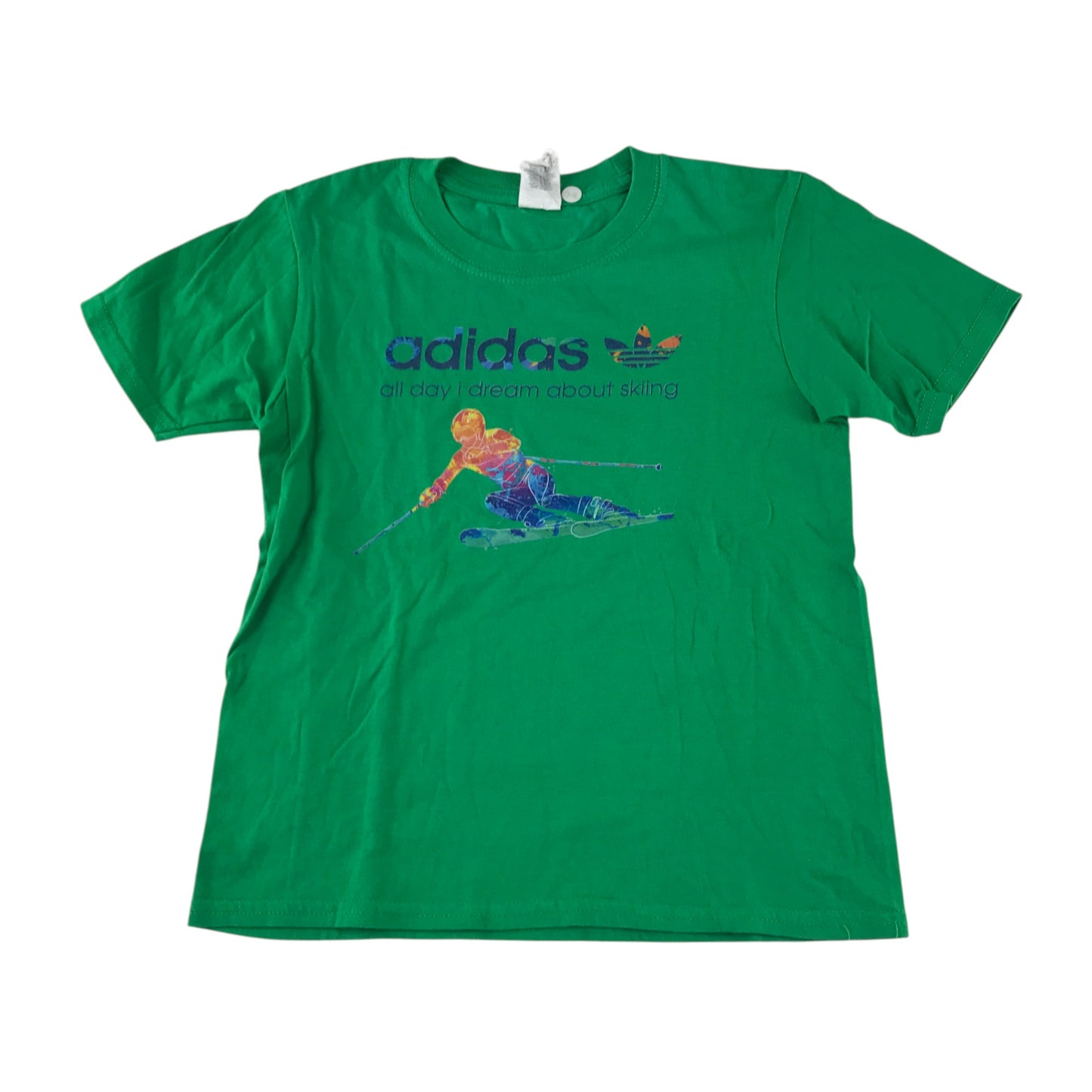 Gildan t-shirt 7-8 years green adidas skiing graphic design cotton