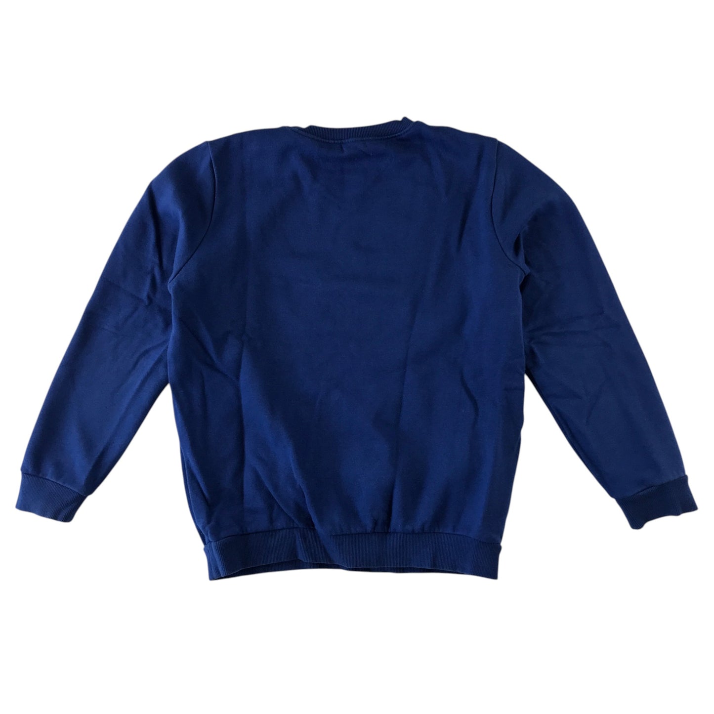 Second-hand Eastmuir Primary royal blue crewneck school sweatshirt, flat lay view with embroidered school badge.