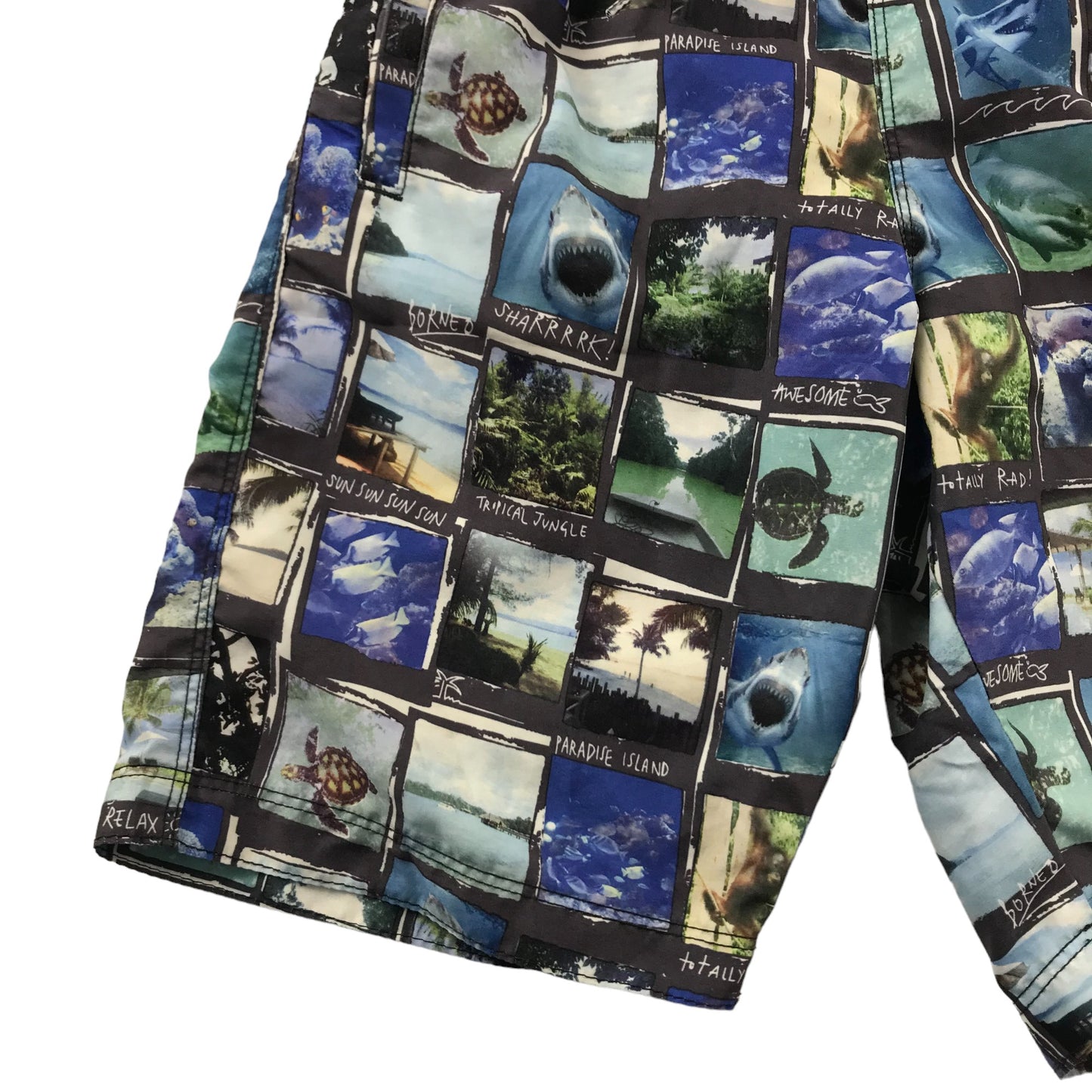 M&S Swim Trunks Age 7 Blue Polaroid Print Shorts