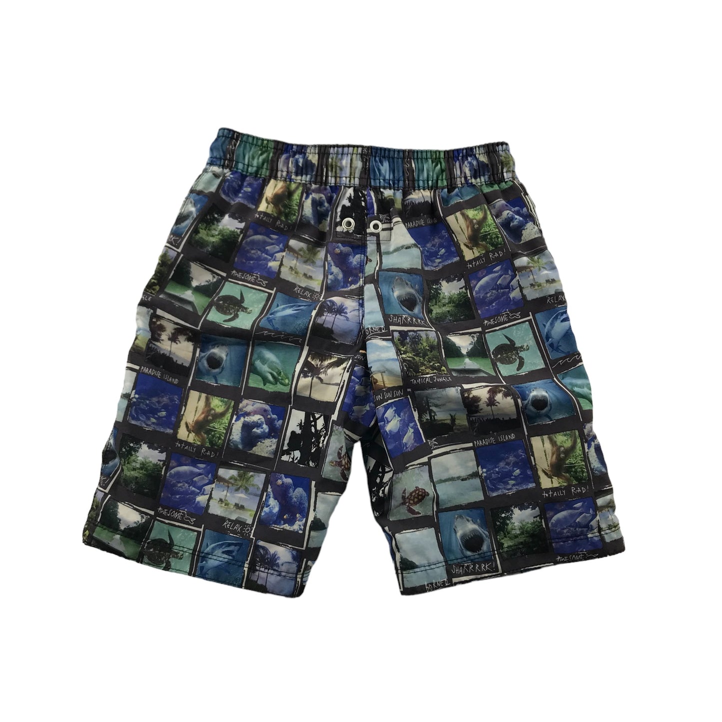 M&S Swim Trunks Age 7 Blue Polaroid Print Shorts