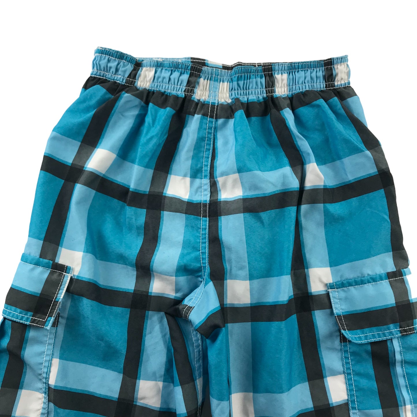 F&F Swim Trunks Age 8 Blue Checked Long Cargo Shorts