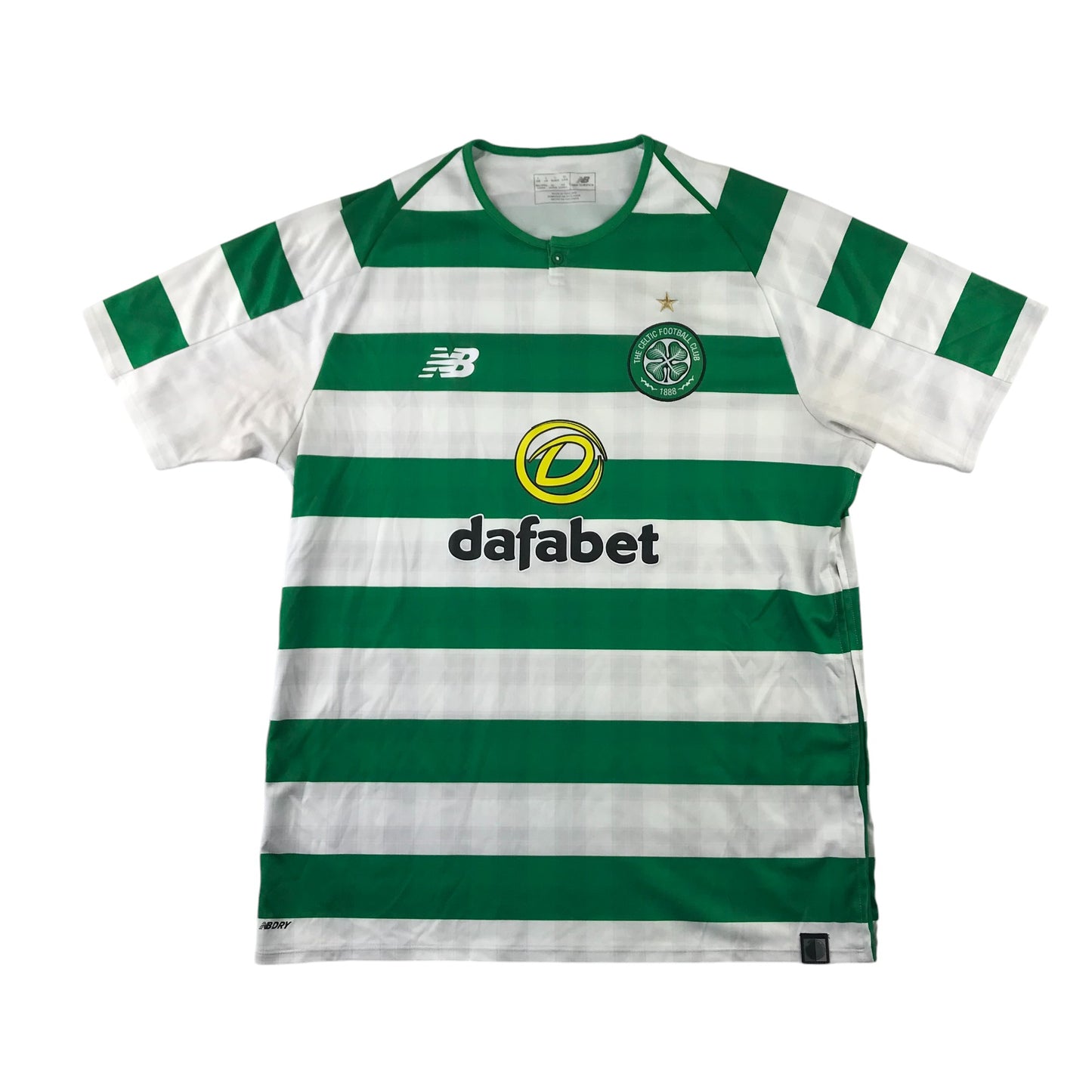 New Balance Celtic FC Football Strip men size L green and white stripy short sleeve