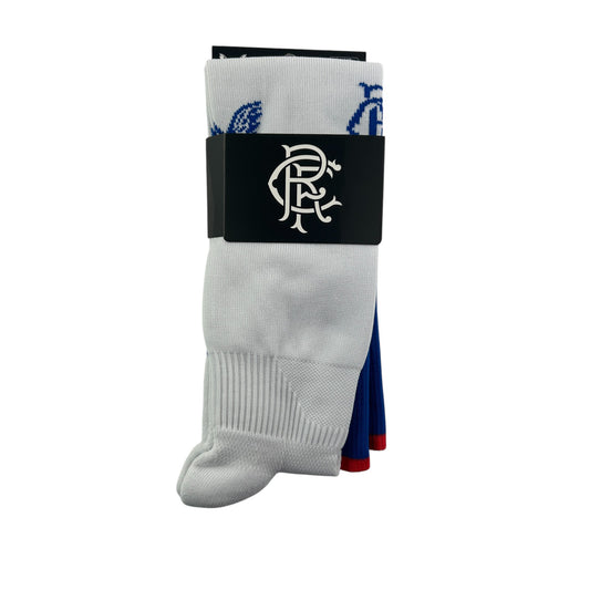 Castore Rangers FC Football Socks - White with Blue Top and Red Stripe