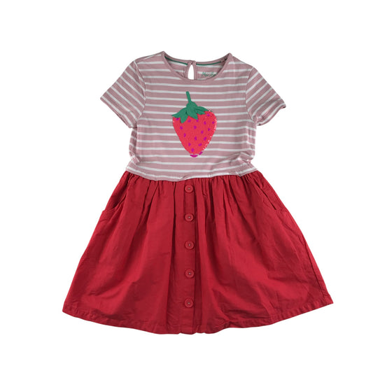 Mini Boden dress 8-9 years pink and red stripy strawberry cotton