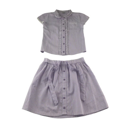 Tu blouse and skirt set 8-9 years lilac summer gingham school bundle