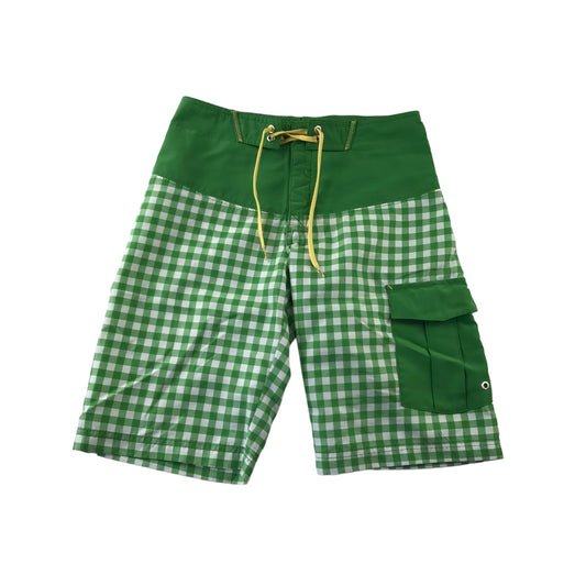 Peak Performance Swim Trunks Age 9-11 Green Panelled Check Pattern Shorts