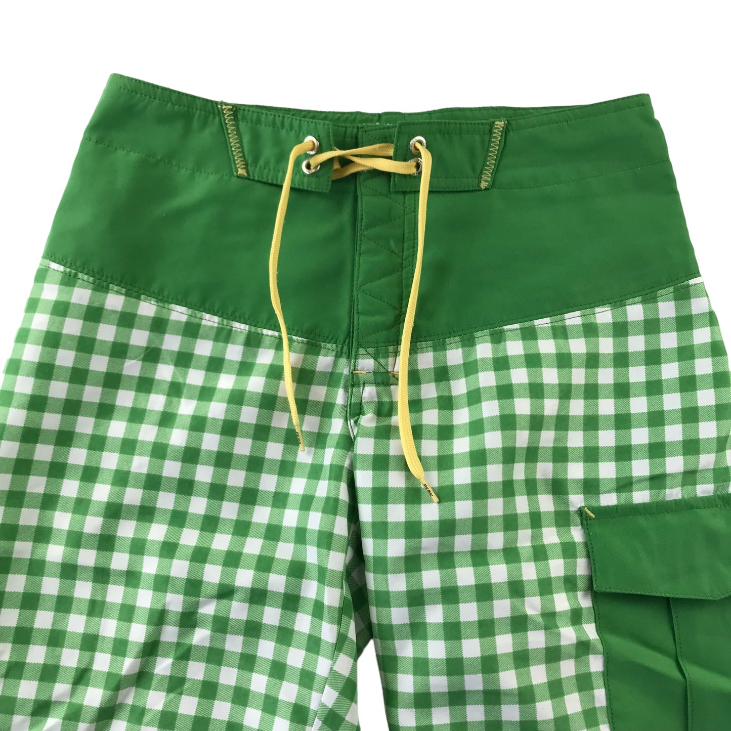 Peak Performance Swim Trunks Age 9-11 Green Panelled Check Pattern Shorts