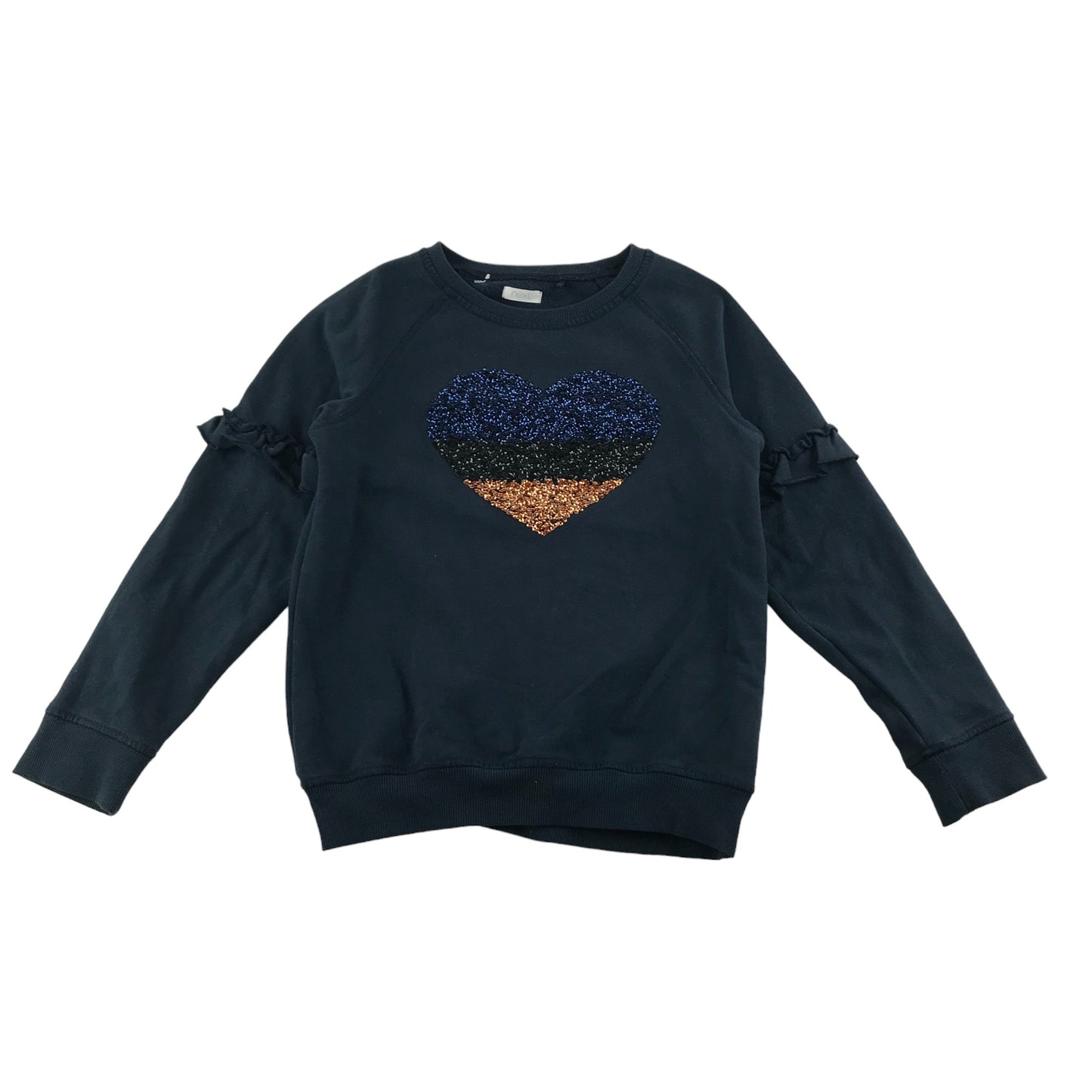 Next Sweater Age 9 Navy Blue Sequin Love Heart Jersey