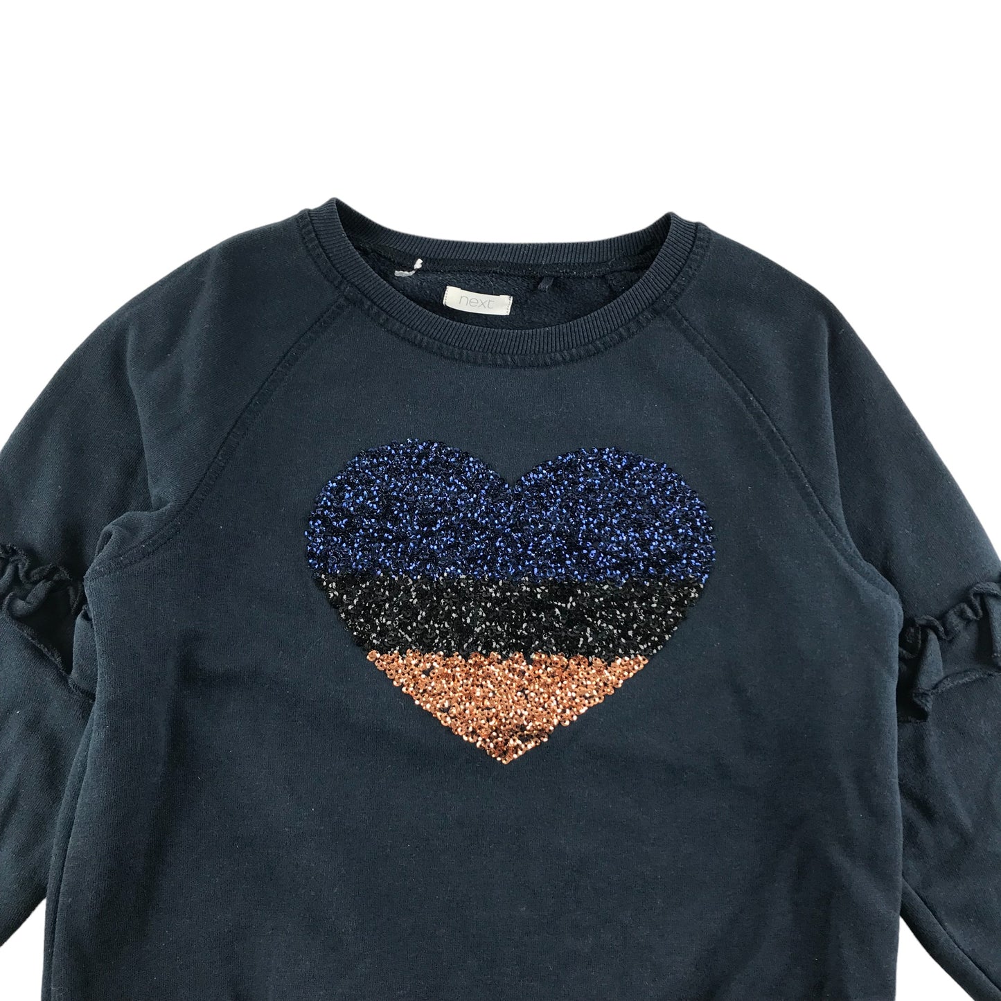 Next Sweater Age 9 Navy Blue Sequin Love Heart Jersey