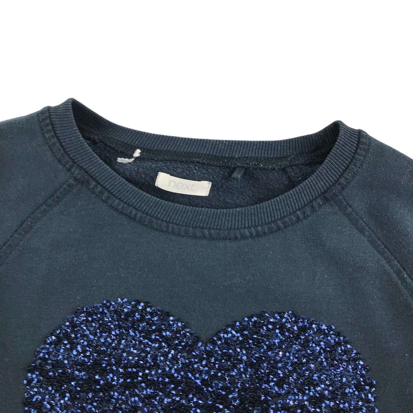 Next Sweater Age 9 Navy Blue Sequin Love Heart Jersey