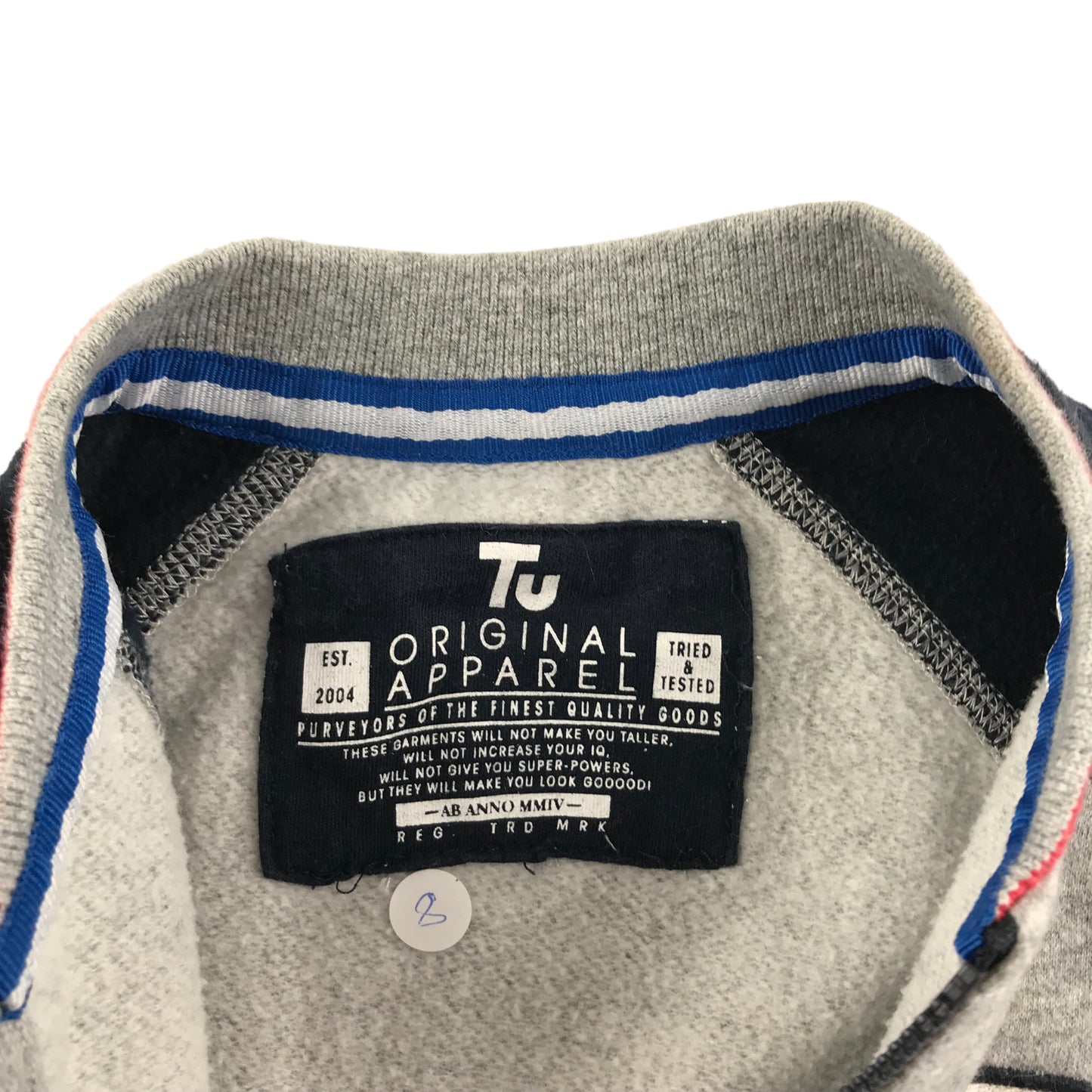 Tu Sweater Age 8 Grey Full Zipper Panelled Jersey