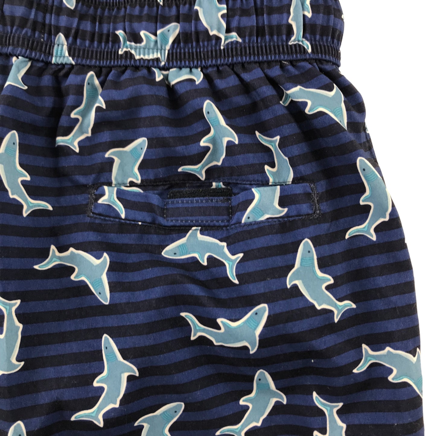 Next Swim Trunks Age 10-11 Navy Blue Stripy Sharks Print Shorts