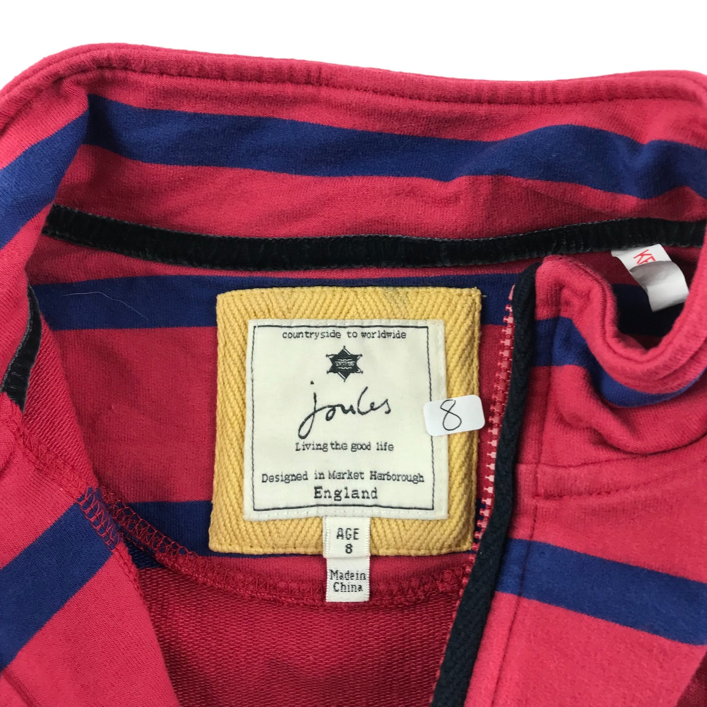 Joules Sweater Age 8 Red Nay Stripy Half Zipper Jersey