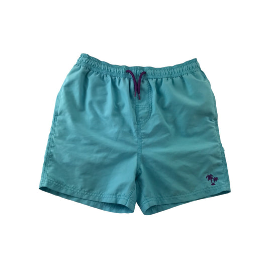 Next Swim Trunks Age 10-11 Light Blue Plain with Palm Tree Logo Shorts