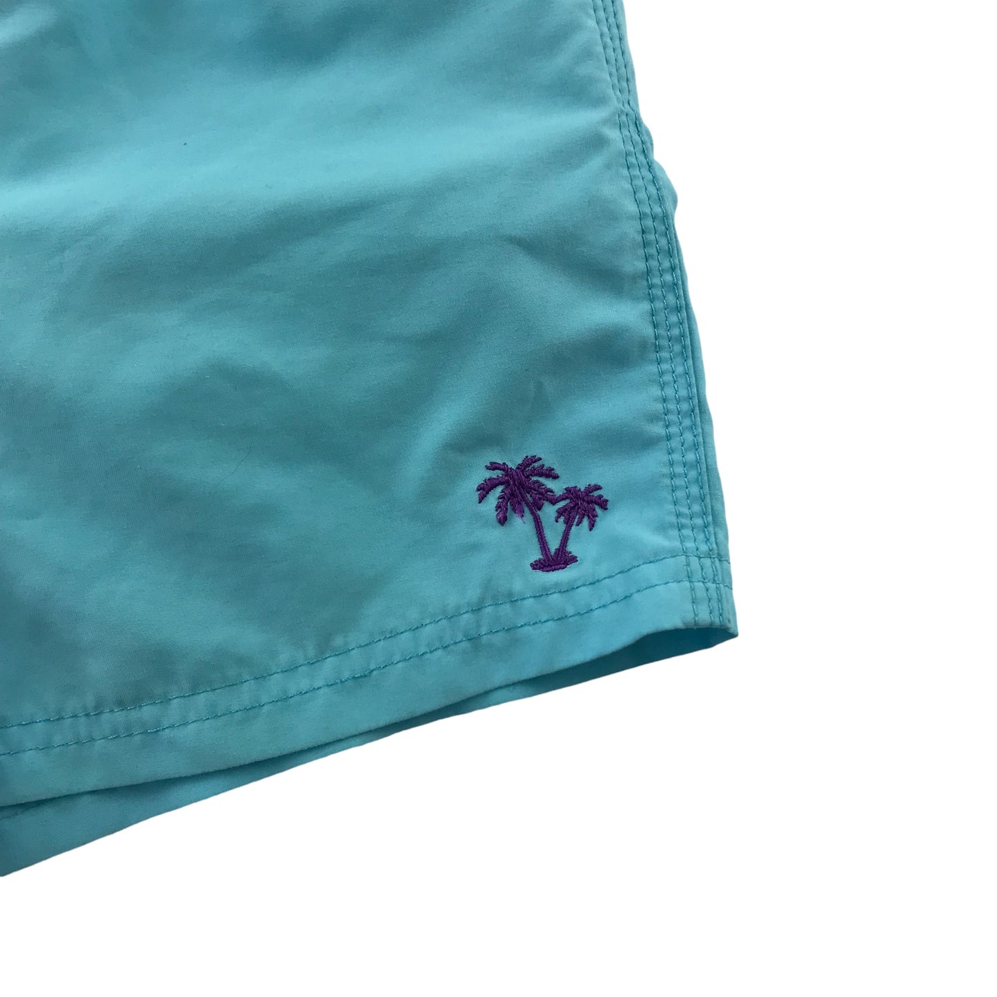 Next Swim Trunks Age 10-11 Light Blue Plain with Palm Tree Logo Shorts