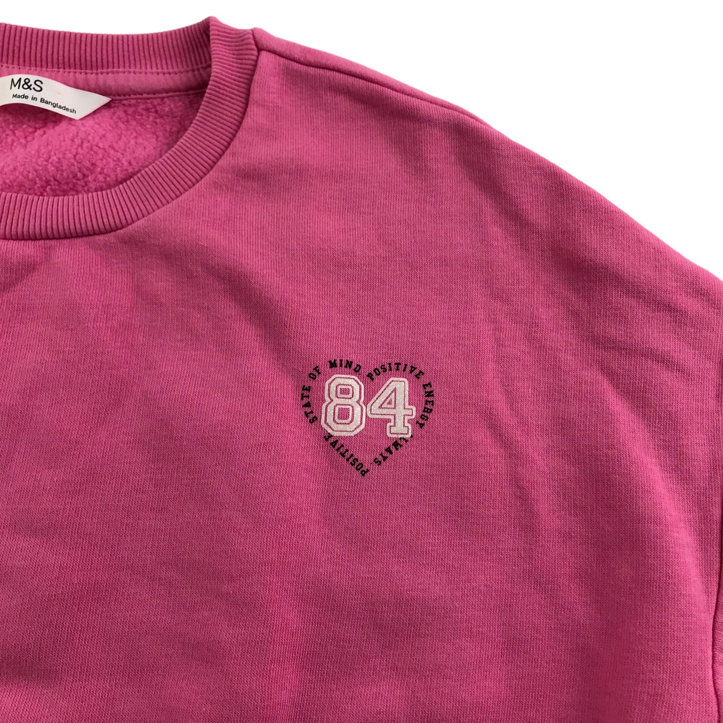 M&S Sweater Age 8 Pink Cropped 84 Love Heart Jersey