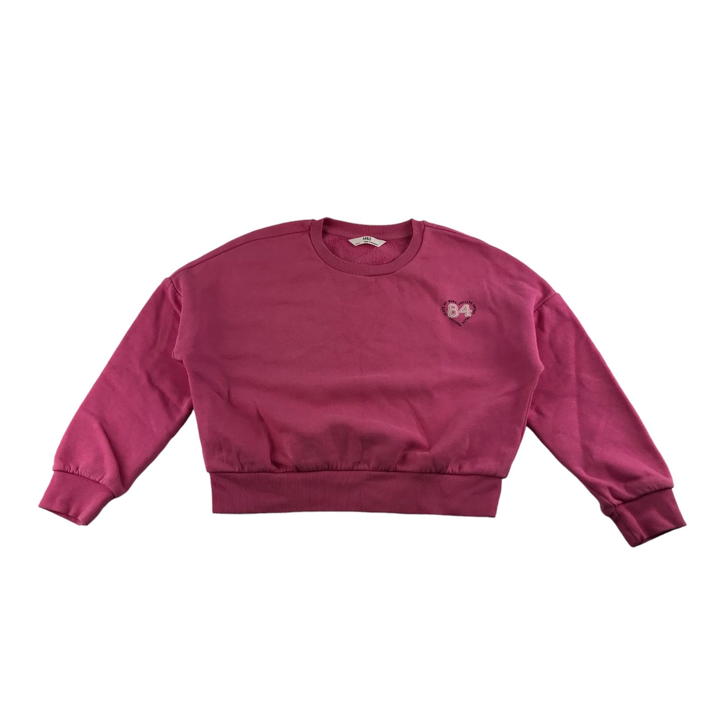 M&S Sweater Age 8 Pink Cropped 84 Love Heart Jersey