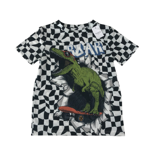 Nutmeg t-shirt 7-8 years black and white short sleeve dinosaur print