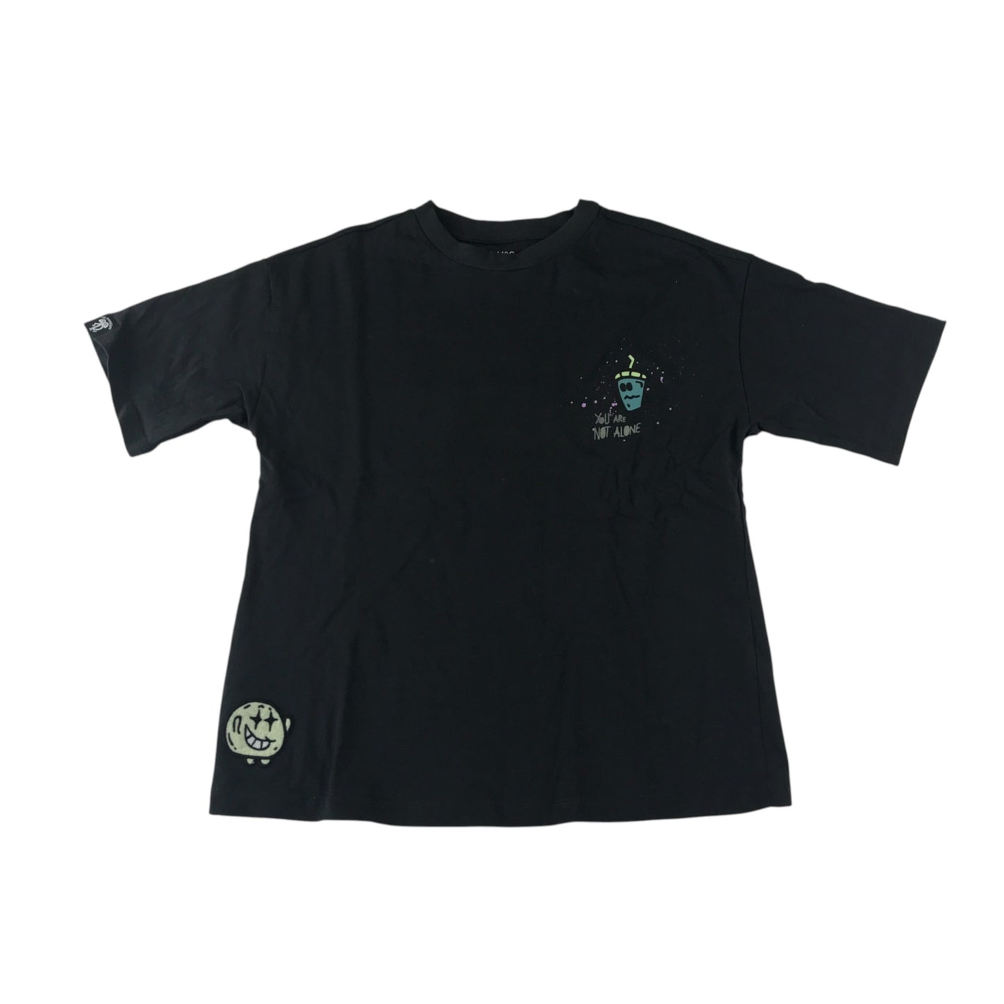 M&S t-shirt 7-8 years short sleeve black with doodle print
