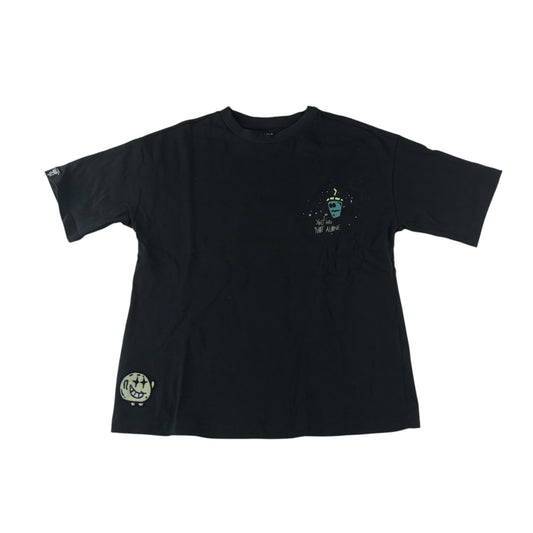 M&S t-shirt 7-8 years short sleeve black with doodle print