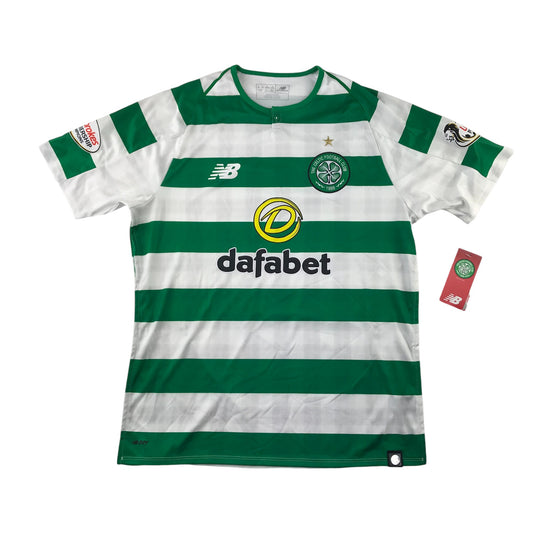 New Balance Celtic FC Football Strip adult size S green and white stripy short sleeve