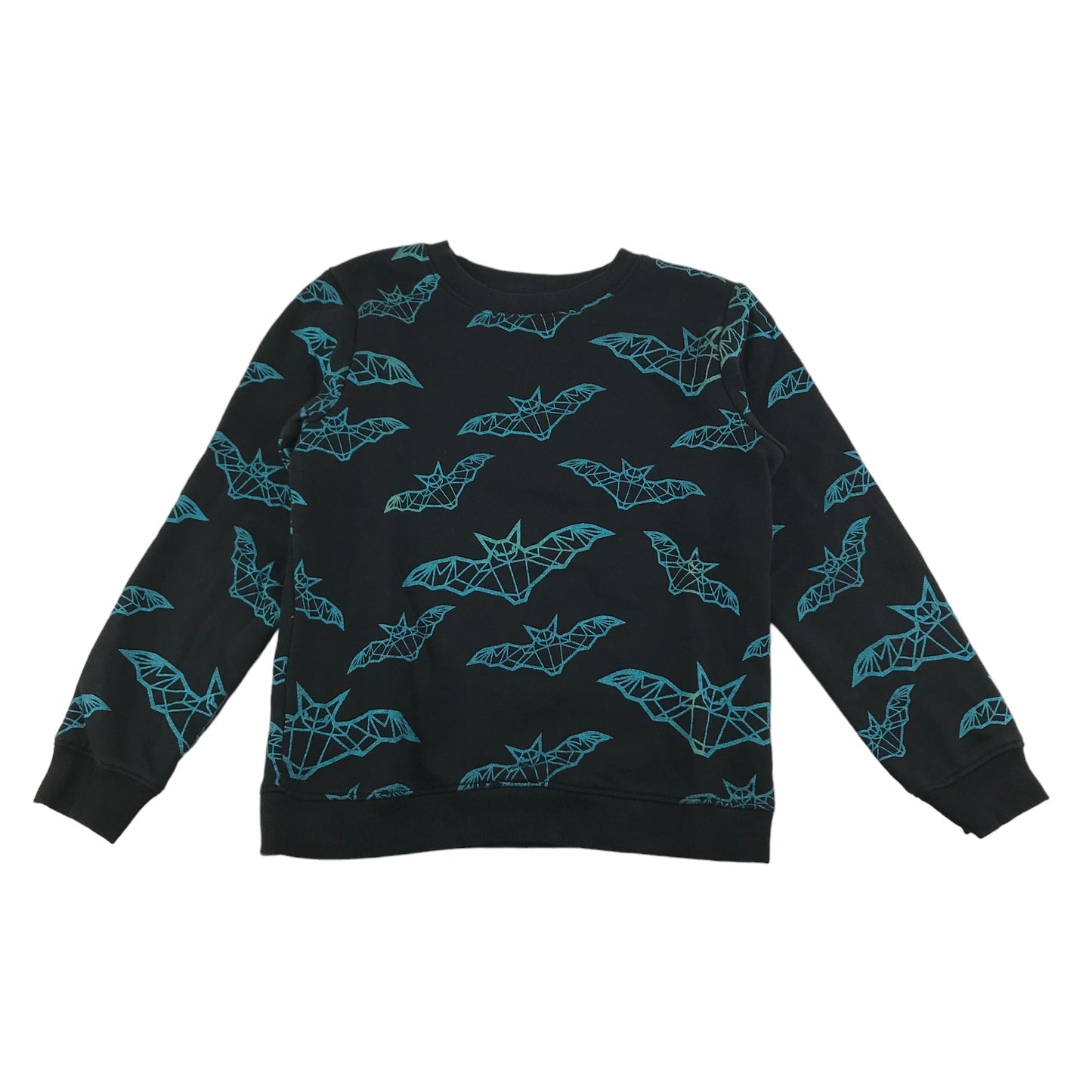 H&M Sweater Age 9 Black and Blue Bat Print Pattern Jersey