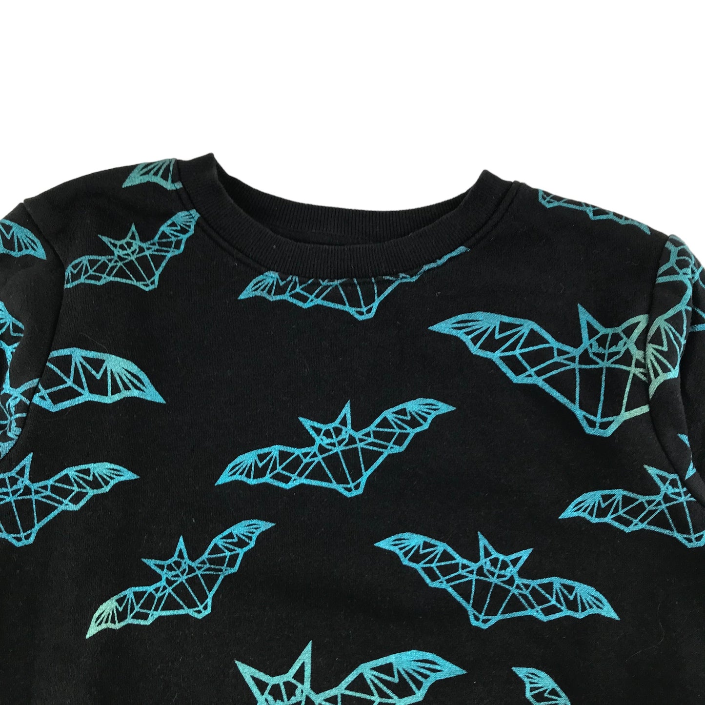 H&M Sweater Age 9 Black and Blue Bat Print Pattern Jersey