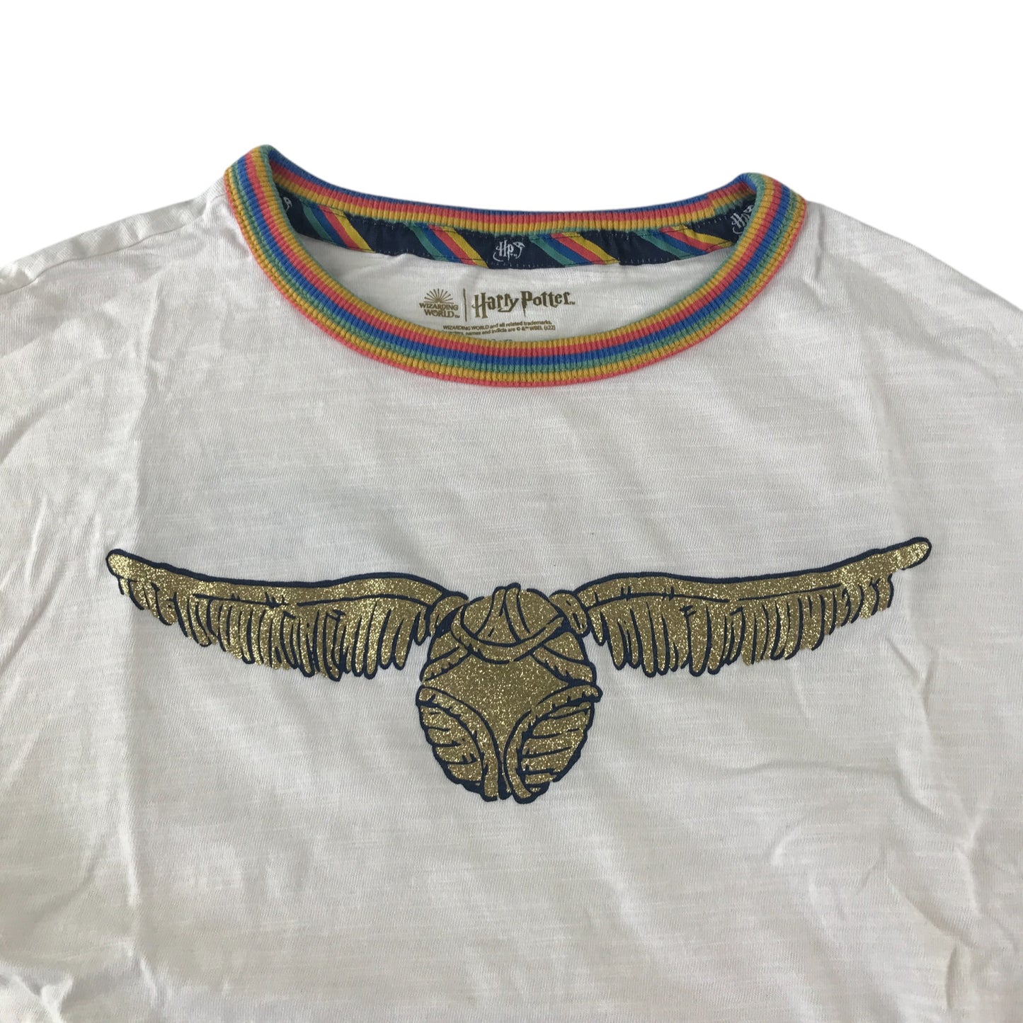 M&S t-shirt 7-8 years short sleeve white hogwarts graphic print