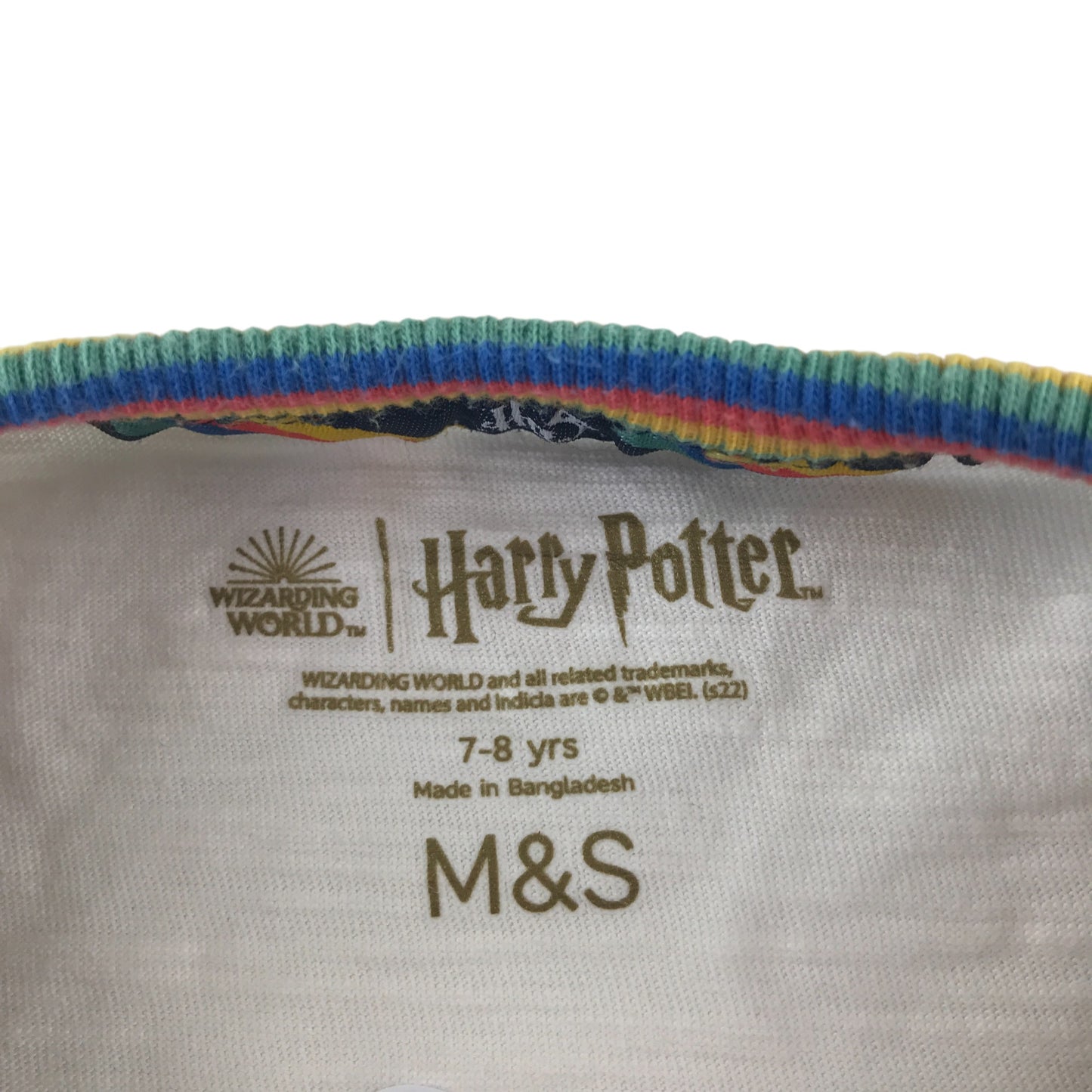 M&S t-shirt 7-8 years short sleeve white hogwarts graphic print