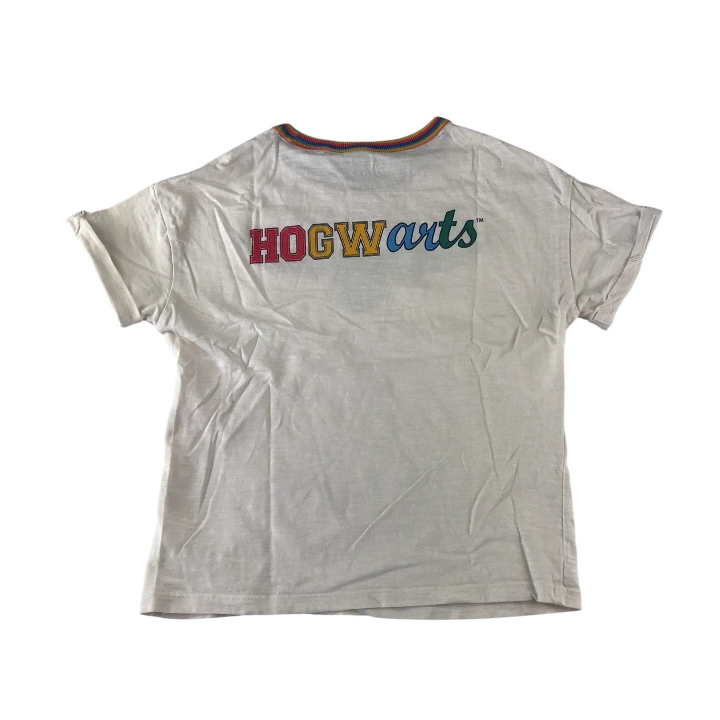 M&S t-shirt 7-8 years short sleeve white hogwarts graphic print