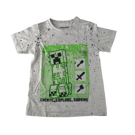 Minecraft T-shirt 7-8 years white short sleeve splash pattern Creeper cotton