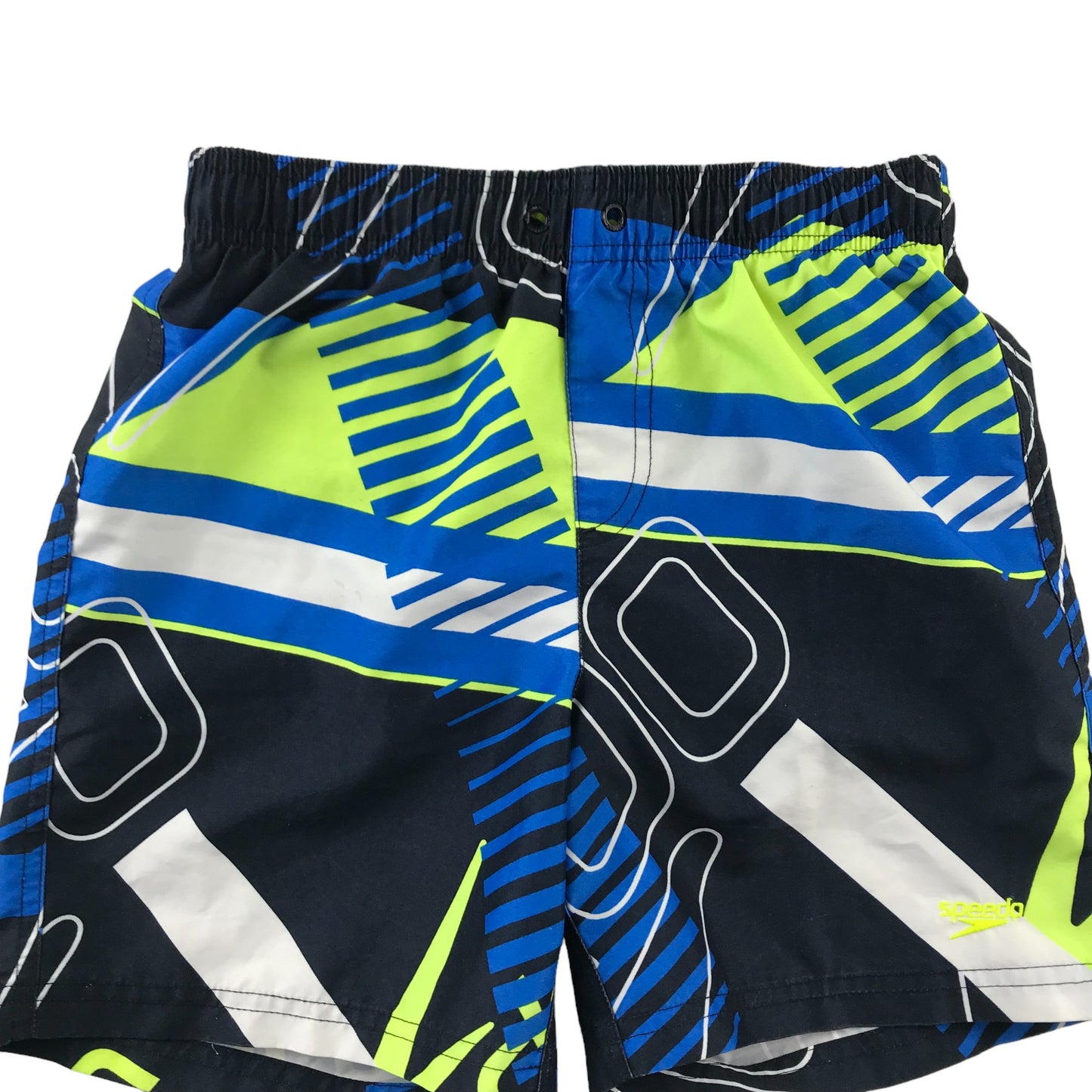 Speedo Swim Trunks Age 12-13 Navy Blue Neon Graphic Design Print Shorts