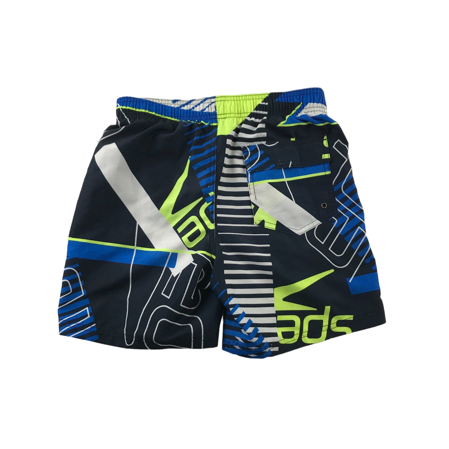 Speedo Swim Trunks Age 12-13 Navy Blue Neon Graphic Design Print Shorts