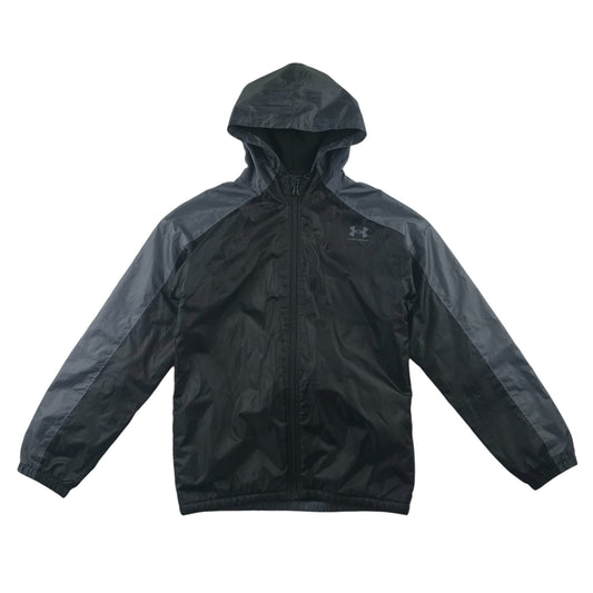Under Armour light jacket 12-13 years black with dark grey arms and hood fleece inside
