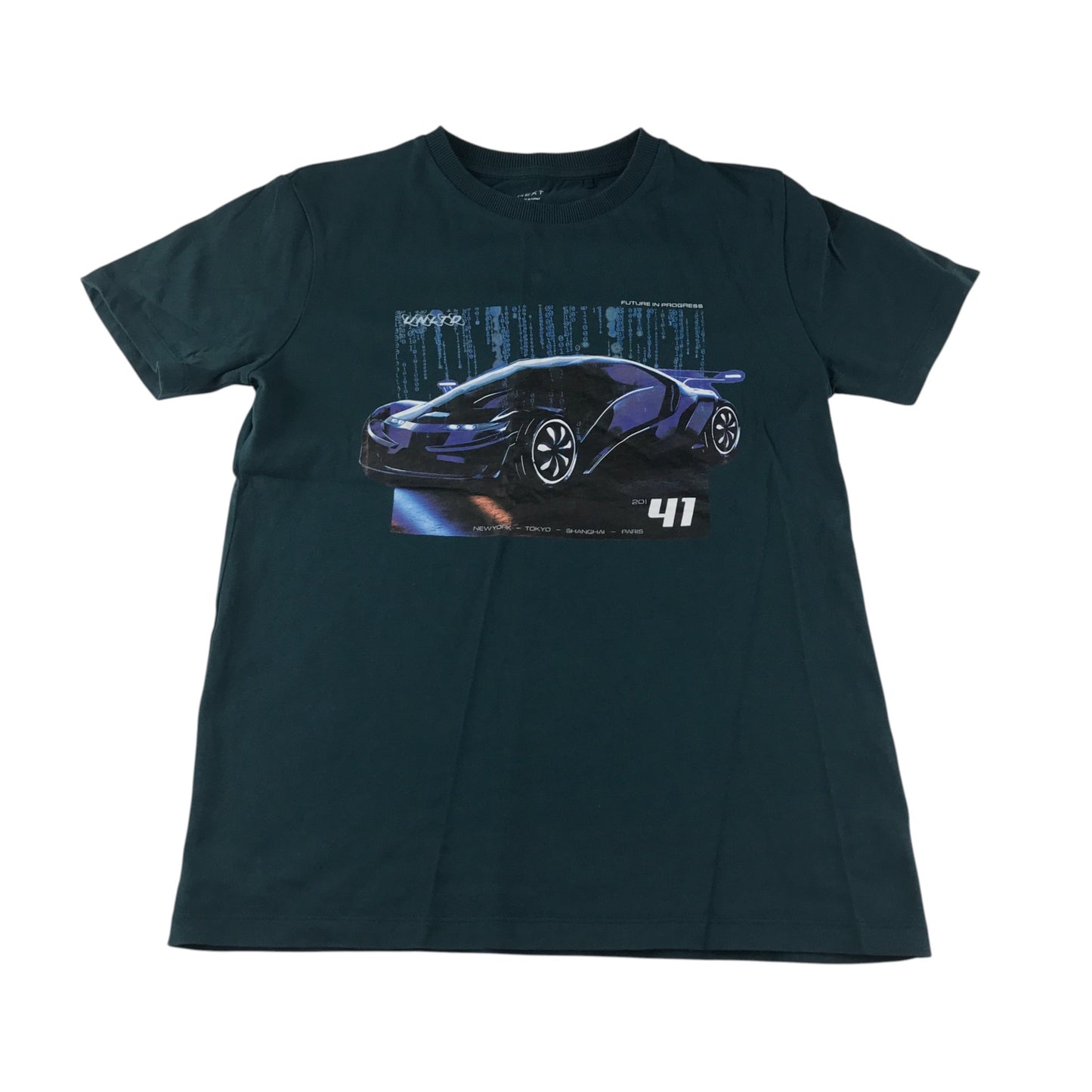 Next t-shirt 11-12 years navy super-car graphic design cotton
