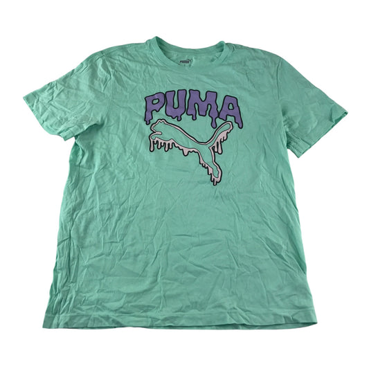 Puma t-shirt woman's L mint green dripping font and logo cotton