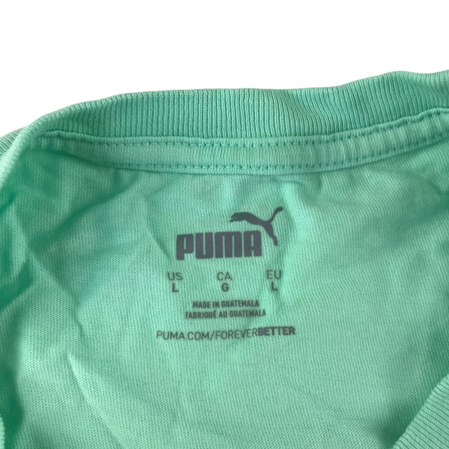 Puma t-shirt woman's L mint green dripping font and logo cotton