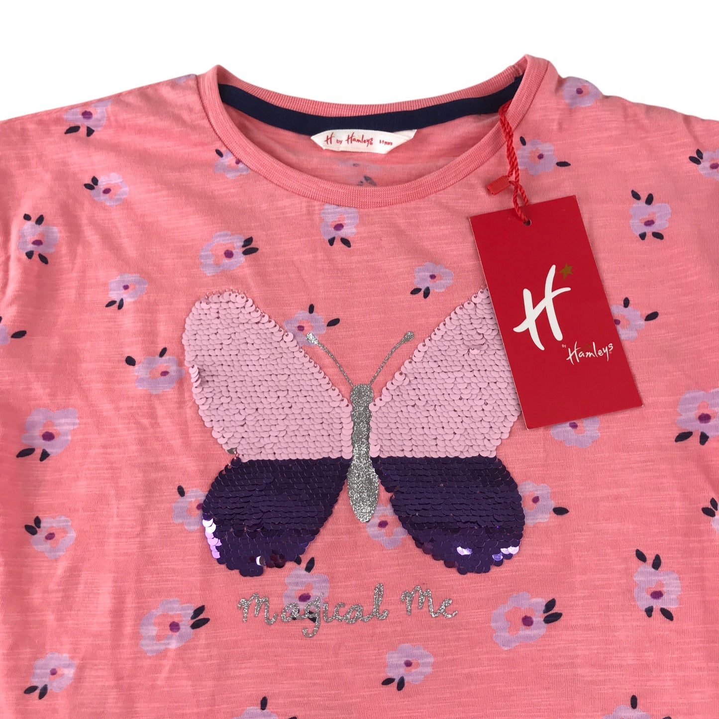 Hamleys t-shirt 8-9 years pink sequin butterfly revisable colours