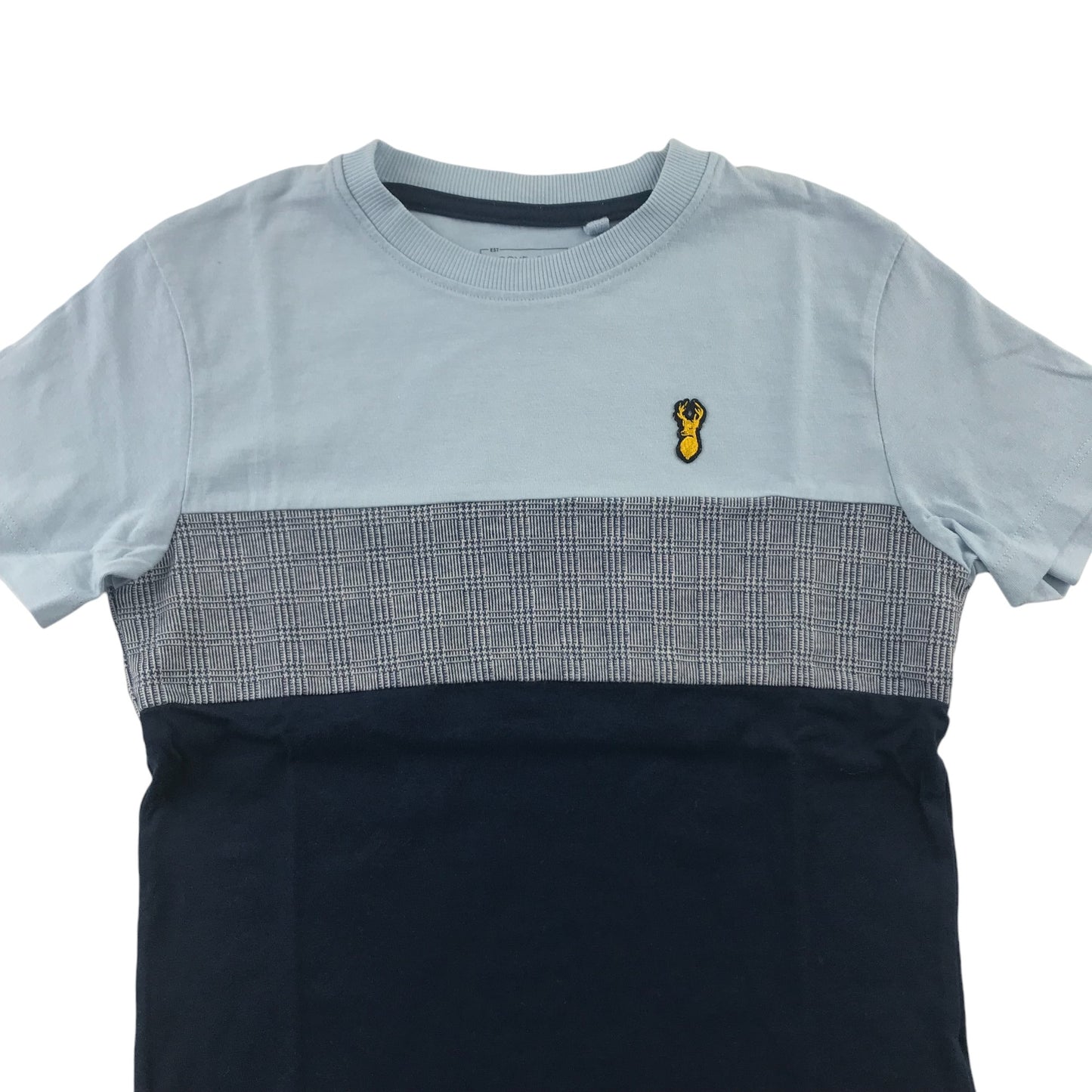 Next T-shirt 7 years Blue and Navy Panelled with checked chest stripe cotton