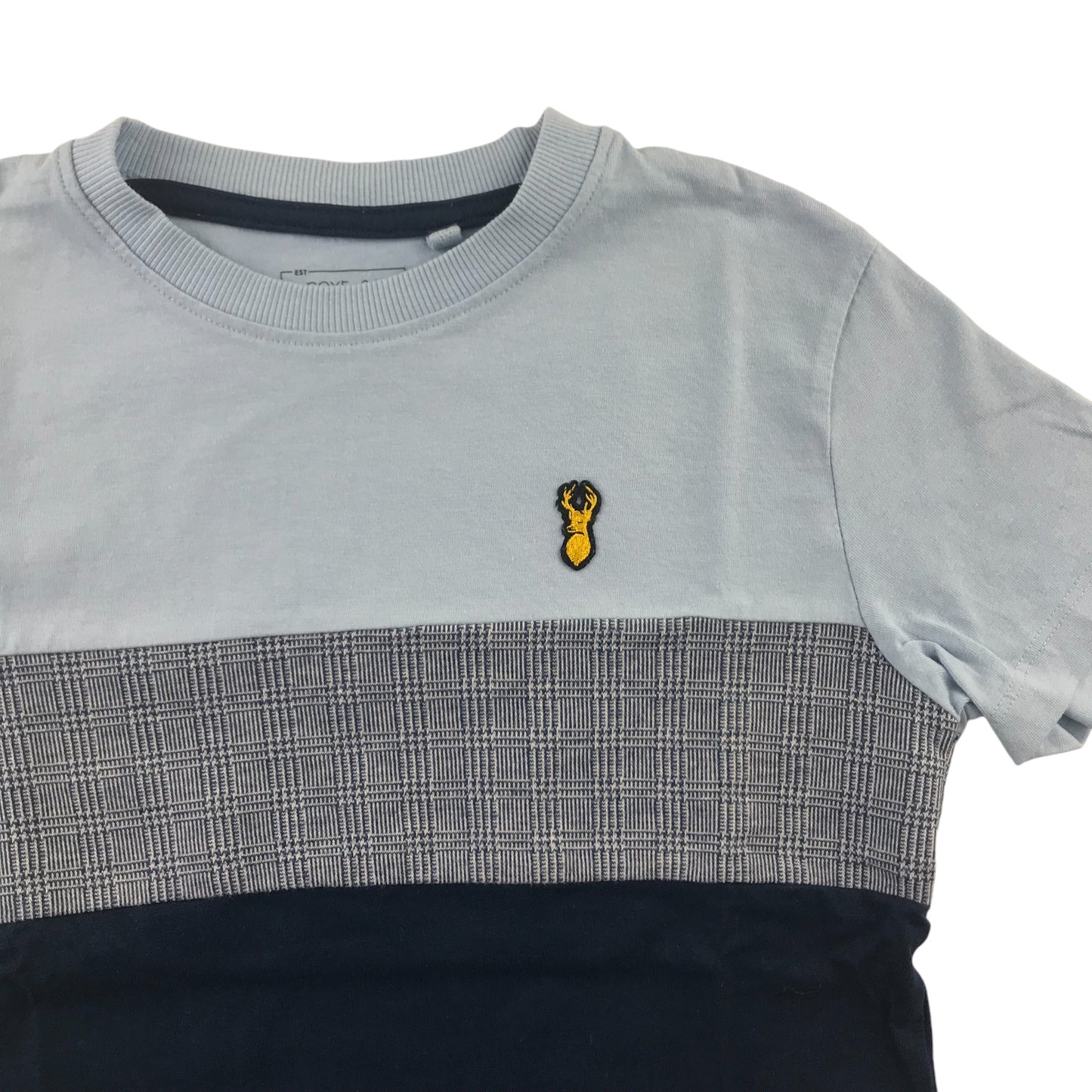 Next T-shirt 7 years Blue and Navy Panelled with checked chest stripe cotton