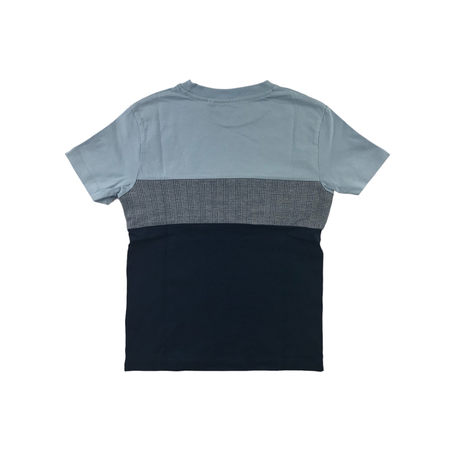 Next T-shirt 7 years Blue and Navy Panelled with checked chest stripe cotton