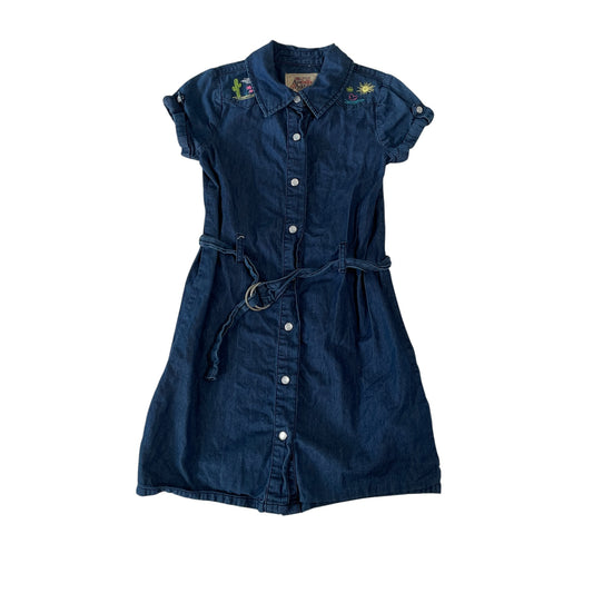 Arabella & Addison dress 6-7 years blue denim shirt with belt and embroidery cotton