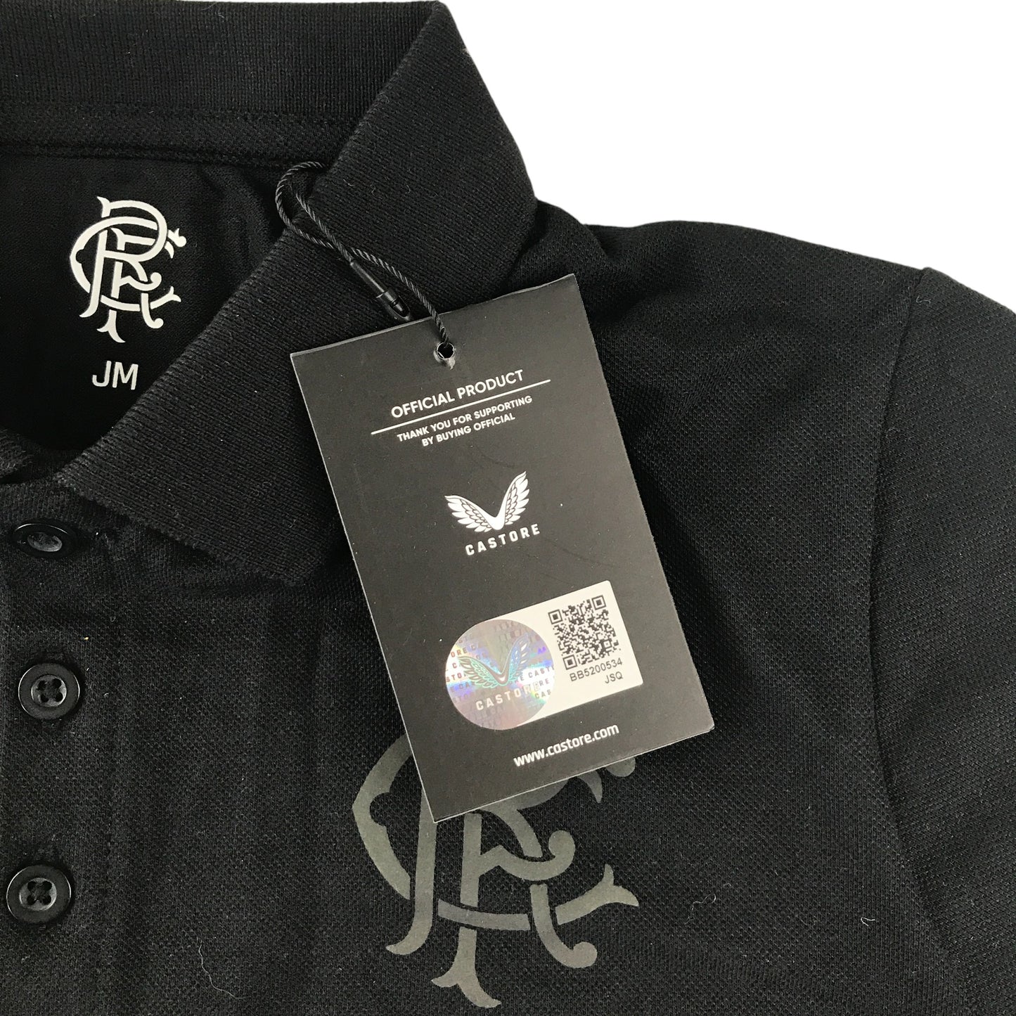 Castore polo shirt 10-11 years black Rangers F.C. dark grey logo